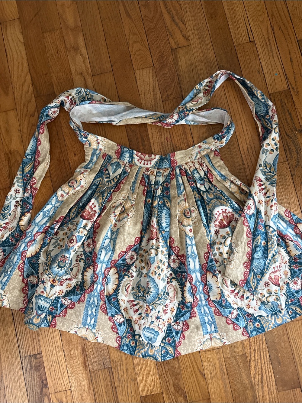 Floral Halter Kitchen Apron in Cream, Blue, and Red
